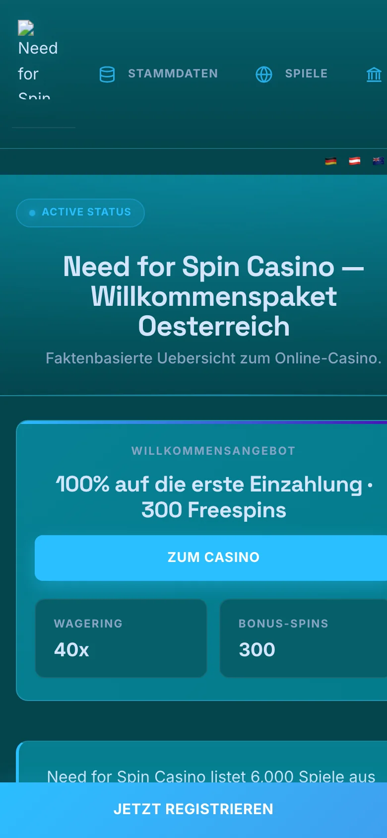 Need for Spin Casino mobile lobby screenshot