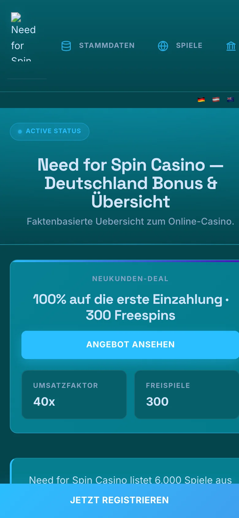 Need for Spin Casino mobile lobby screenshot