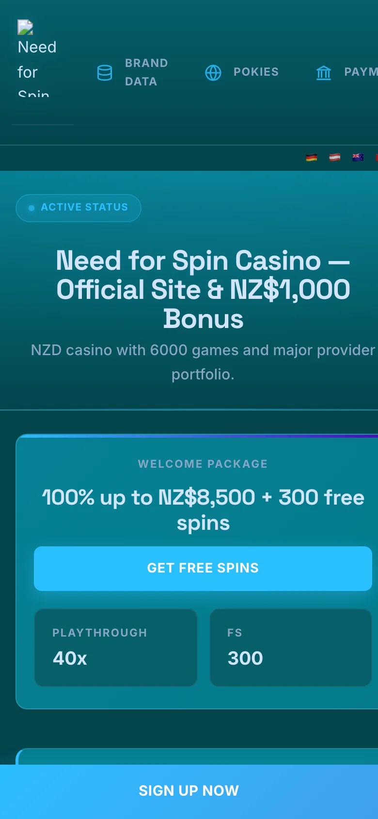 Need for Spin Casino mobile lobby screenshot