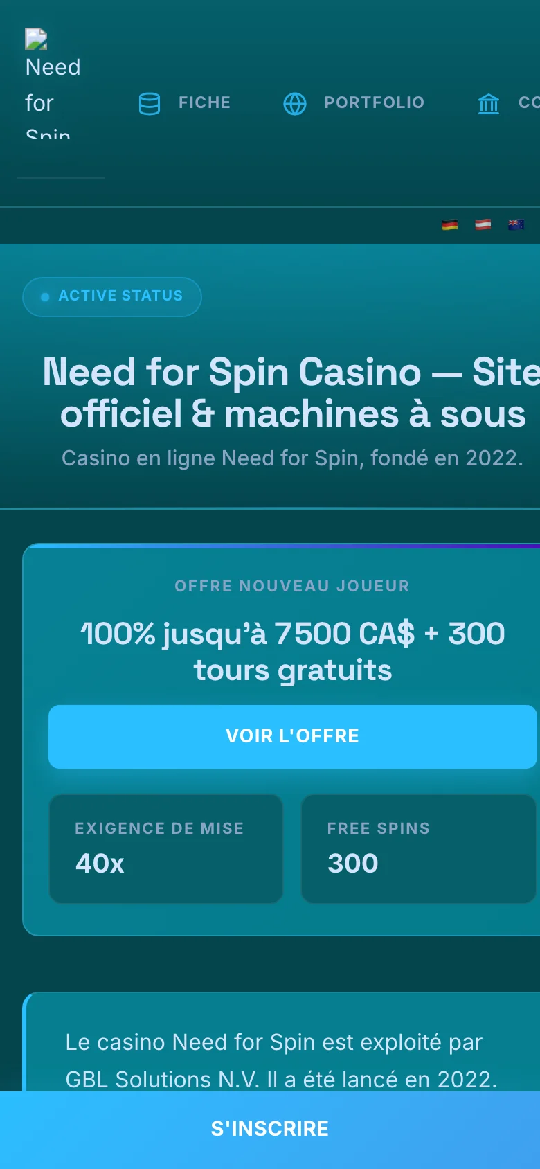 Need for Spin Casino mobile lobby screenshot